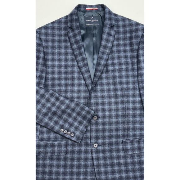 Daniel Hechter for Ticknors Blue Ombré Windowpane Plaid Wool Sport Coat 42R EUC